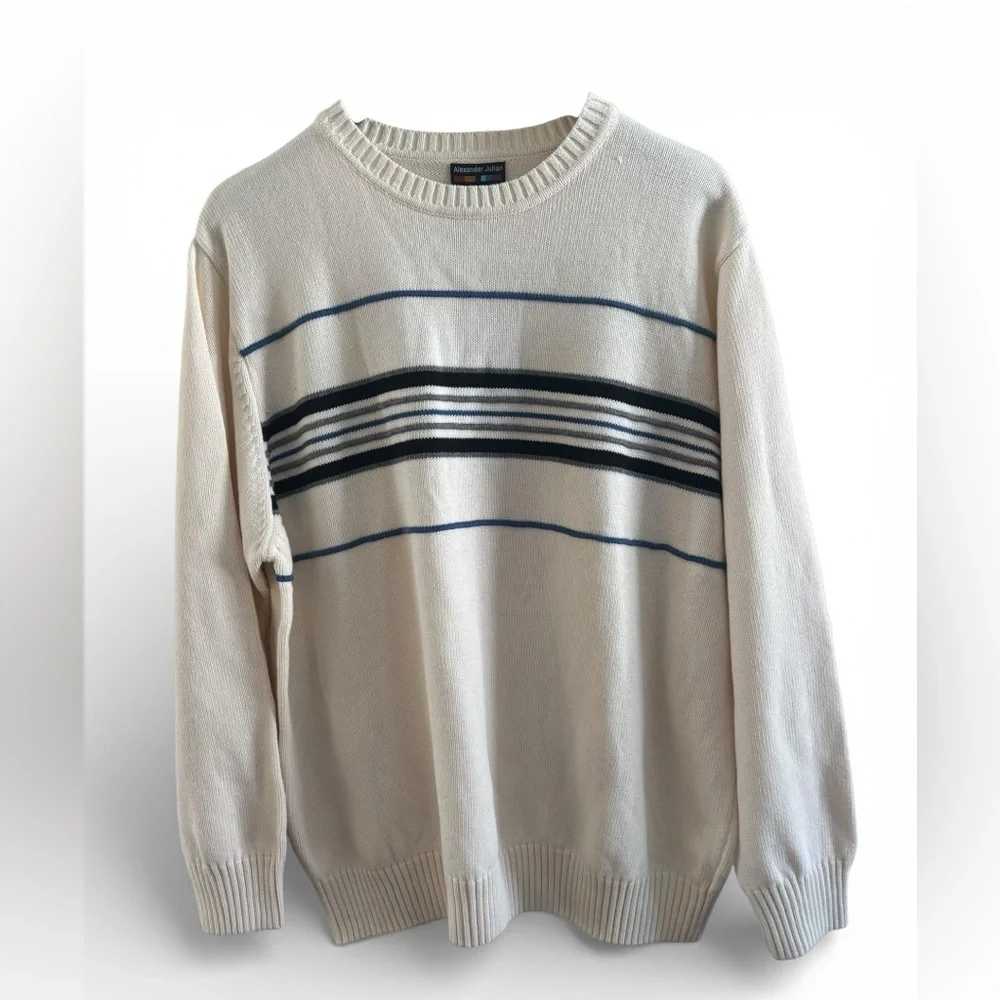 Vintage Alexander Julian Colours Cotton Grandpa Stripe Sweater Men’s Size 2XL